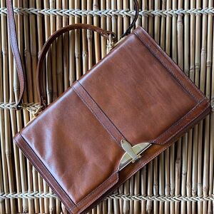 Vintage Classic Style Brown Genuine Leather Versatile Cross-Body/Handle Bag